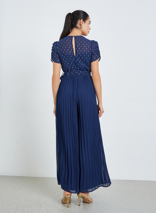 Styli Women Wide Leg Jumpsuit with Lurex Dobby Detail - Image 4